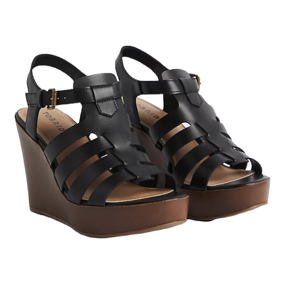Torrid NWT Fisherman Wedge Black (WW) Size 6.5 Ankle Strap Platform Heel Strappy